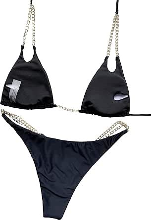 Amazon Gorglitter Women S Sexy Piece Bikini Set Chain Linked Halter Triangle Swimsuit