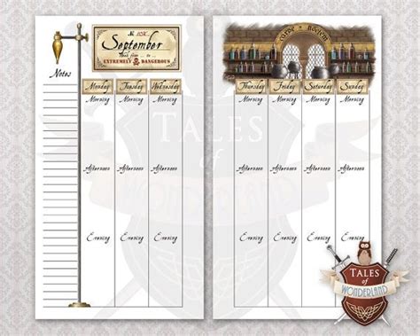 Potions Personal Printable Weekly Planner Inspired By Harry Potter