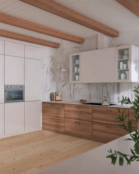 Minimalist Wooden Kitchen In White Tones Cabinets And Appliances