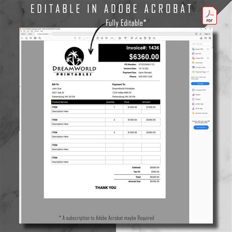 Editable PDF/ Word/ Google Docs/ Google Sheets Template, Simple Invoice ...