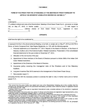 Fillable Online FAC SIMILE FORM OF THE PROXY FOR THE ATTENDANCE Fax