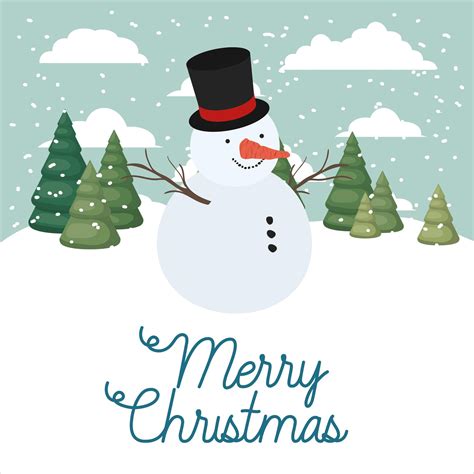 Merry Christmas Card With Snowman 2110516 Vector Art At Vecteezy