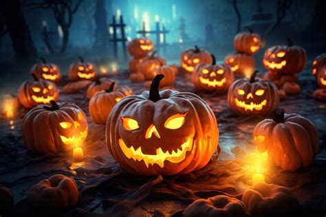 Pumpkins lanterns halloween decoration glowing. | Free Photo - rawpixel