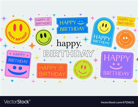 Happy birthday stickers collection Royalty Free Vector Image