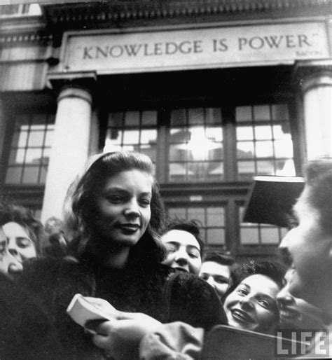 Actress Lauren Bacall Outside Main Entrance Of Her High School Alma