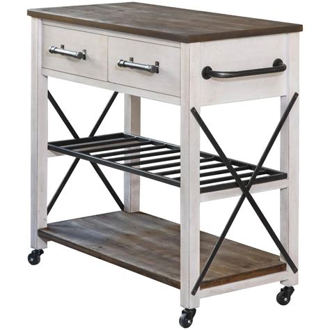 Firstime And Co Aurora Farmhouse Aged White Rolling Kitchen Cart With