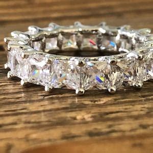 Cubic Zirconia Princess Cut Full Eternity Ring Anniversary Ring Wedding ...