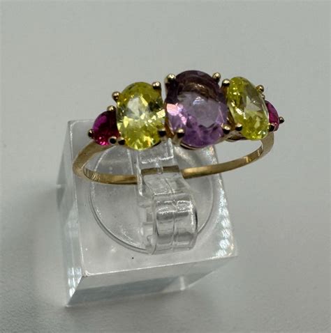 No Reserve Price Kt Yellow Gold Ring Amethyst Peridots Catawiki