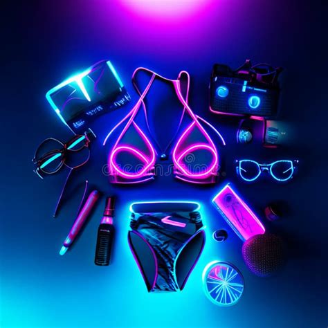 Lingerie Set In Neon Light D Illustration Stock Illustration Illustration Of Color Fashion
