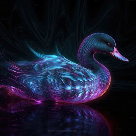 Beautiful Duck In Red Purple Fire On Black Background Generative Ai