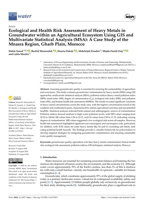 Pdf Ecological And Health Risk Assessment Of Heavy Metals In