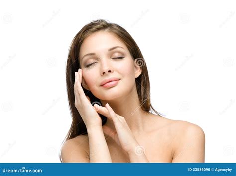 Menina Do Nude A Cara Tocante Fechado Dos Olhos Foto De Stock Imagem De Marrom Morena