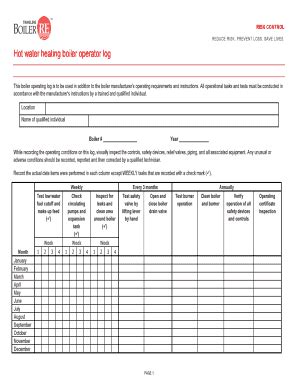 Hot Water Heating Boiler Operating Log Travelers Insurance Form Fill