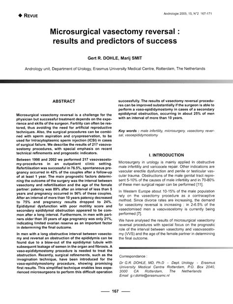 Pdf Microsurgical Vasectomy Reversal Results And Predictors Of Success