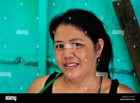 Filipina Lady Working In Food Market Cebu City Philippines Stock Photo