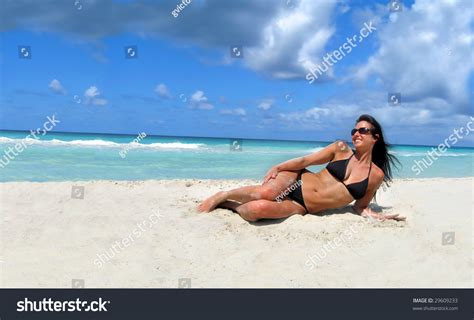 Beautiful Sexy Brunette Woman Laying Sand Stock Photo 29609233 Shutterstock