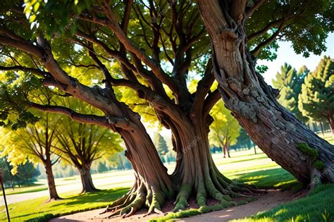 Premium Photo A Group Of Trees With Twisted Trunks And Branches