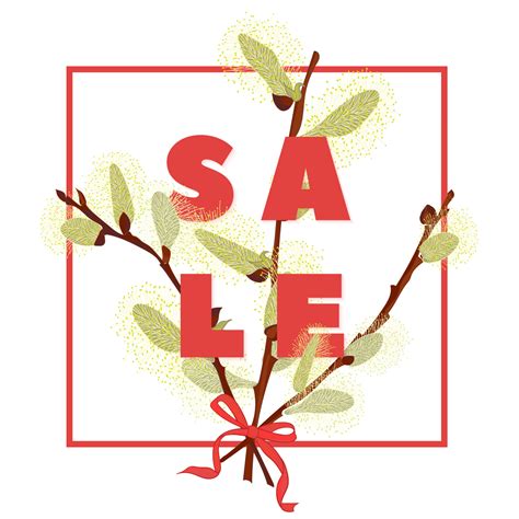 Floral Pussy Willow Hand Drawn Colored Card Modern Typography With Text Sale 12803738 Vector