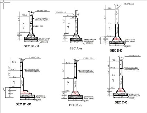 Cross Sections Of Footing Design With Dimension Details In Autocad