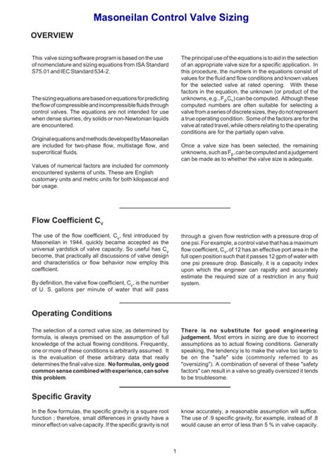 Masoneilan Control Valve Sizing