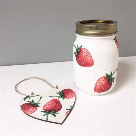 Decoupaged Strawberry Wooden Hanging Heart Plaque Sign Etsy