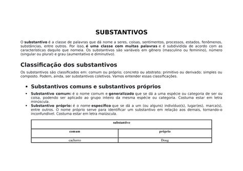 Substantivo é Uma Classe De Palavras Que Nomeia Seres Objetos