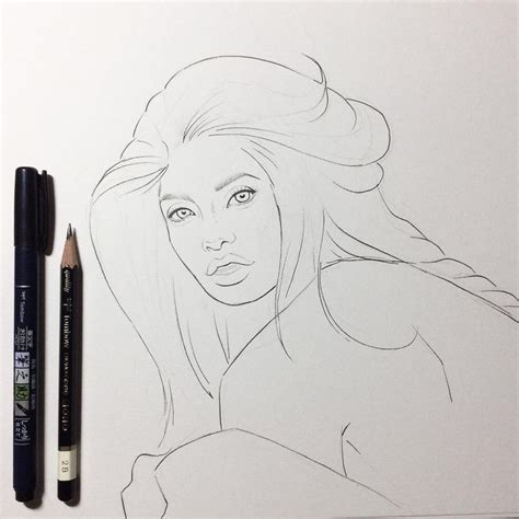 Pencil Drawing Of Woman With Long Hair