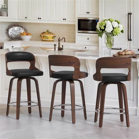 Dycanpo 26 Swivel Bar Stools Set Of 3 Leather Wooden Chairs For