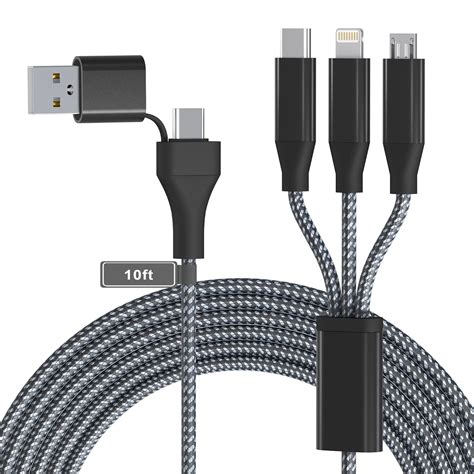 USB C to Multi 3 in 1 Charging Cable 3M/10Ft [Apple MFi Certified] USB