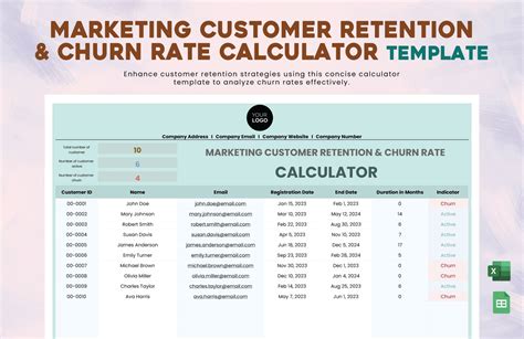 Marketing Customer Retention Churn Rate Calculator Template In Excel