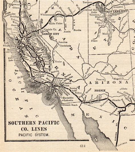 1900 Antique Southern Pacific Railroad System Map Pacific Side - Etsy