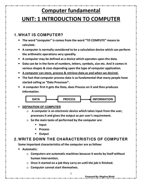 Computer Fundamental Lecture Notes 1 Computer Fundamental Unit 1