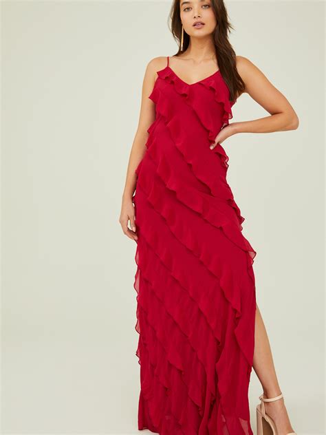 Clover Ruffle Maxi Dress In Red Altard State