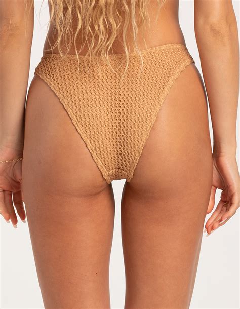 Damsel Texture Crochet High Leg Bikini Bottoms Tan Tillys