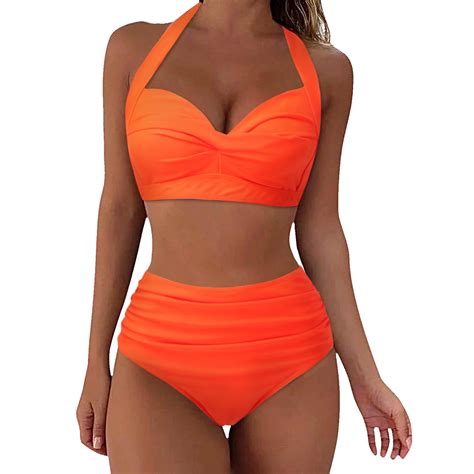 TOWED Women S Bikini Sets High Waisted Push Up Twist Front Spaghetti Straps Ruched Two Piece