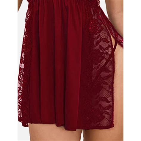 Buy FIMS Women Maroon Satin Babydoll Lingerie Nightwear Dress With