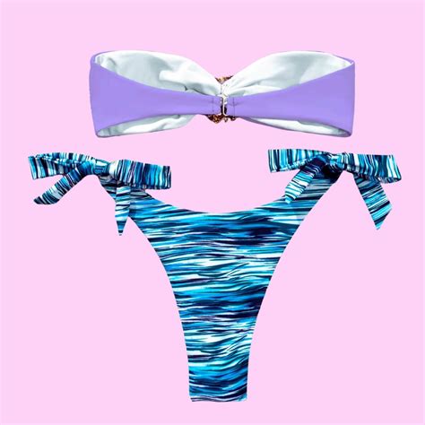 Crystal Bandeau Bikini Set In Purple Pink Sugar Fashion