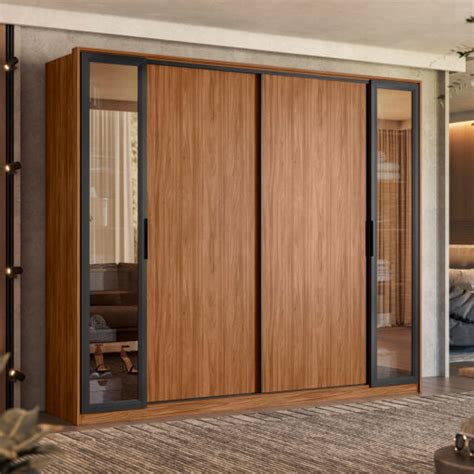 Guarda Roupa 4 Portas Laredo Nogueira Touch Nude Prime Nogueira Touch DEMÓBILE Duda Móveis