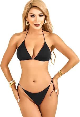 Amazon EASYLONGJEE Sexy Thong Bikinis For Women Black String Brazilian Bikini Sets Swim