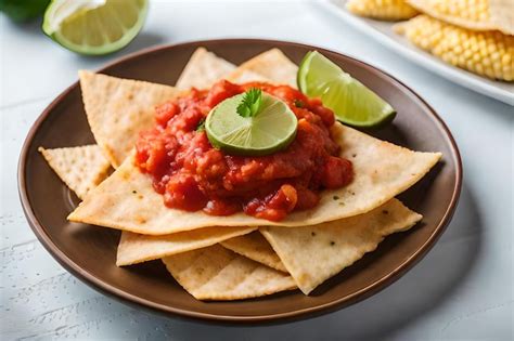 Um Prato De Nachos Batatas Fritas E Fatias De Lim O Foto Premium