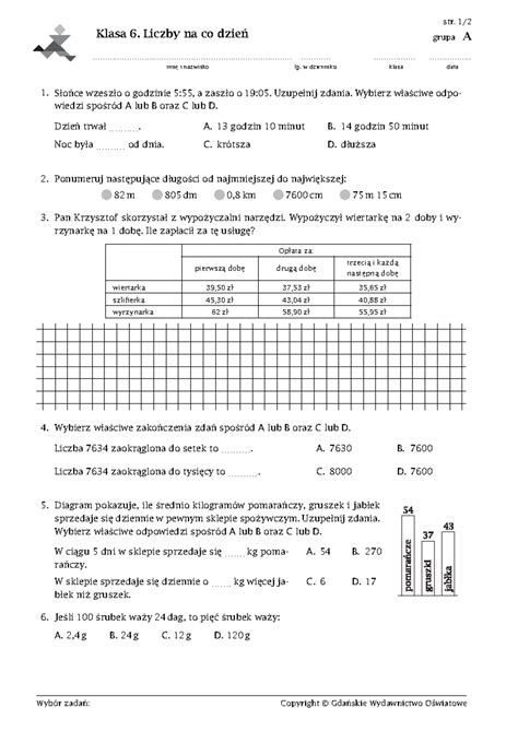 Klasa 6 Liczby na co dzień Praca Klasowa Klasa 6 Liczby na co dzień