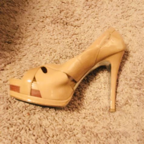 Nude Patent Leather Peep Toe Platform Stilettos Gem