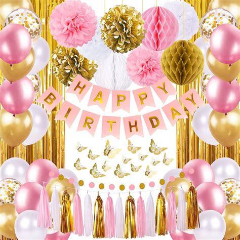 Amazon Pink And Gold Birthday Party Decorations For Women With