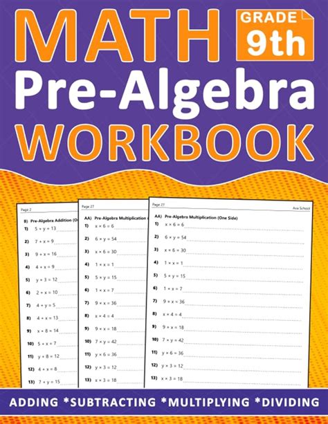 Pre Algebra Workbook Grade 9 Pre Algebra Math Workbook For 9th Grade