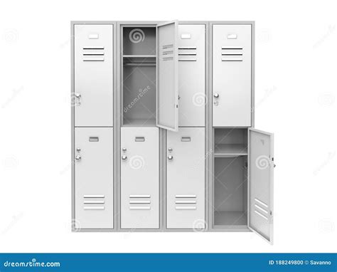 White Metal Locker With Open Doors Two Level Compartment 3d Rendering