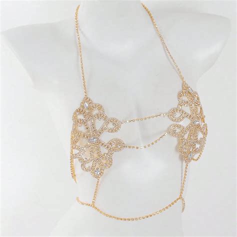 Collar De Cuerpo De Bikini De Cadena De Sujetador Con Brillo Floral Y Pedrer A Joya De Playa