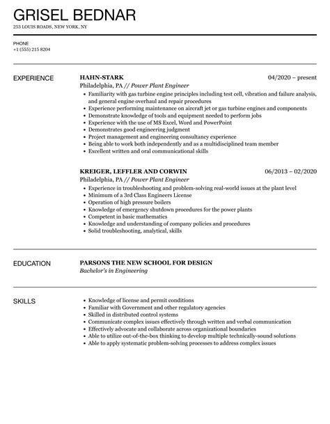 Power Plant Engineer Resume Samples Velvet Jobs