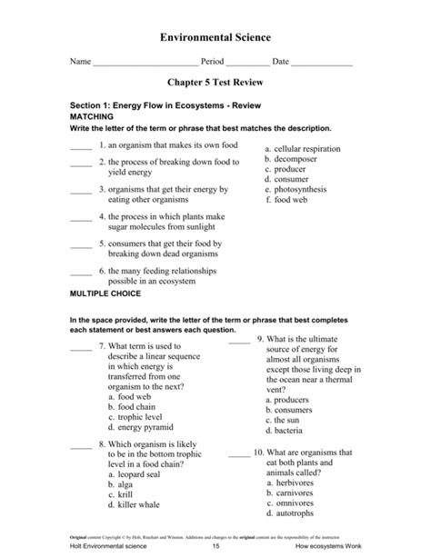 Environmental Science Chapter 5 Standardized Test Prep Answers