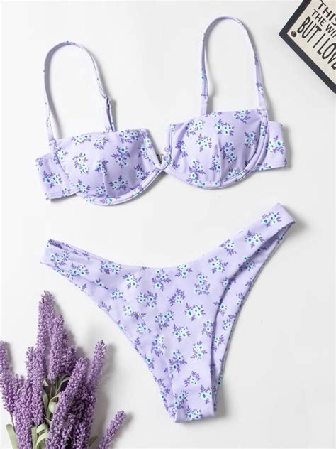 Cute Purple Two Piece Swimsuit Bikini W Floral Pattern Trending Summer Bikinis Artofit