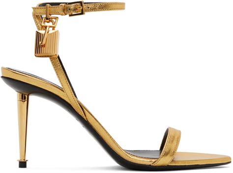 TOM FORD Gold Padlock Pointy Naked Heeled Sandals SSENSE UK